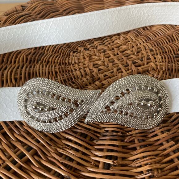 Vintage Mimi D Leaf Retro Reptile Leather Silver 1987 Signed Rare Buckle Belt main image 5